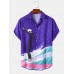 Mens Surf Riding Boy Pattern Revere Collar Buttons Shirts