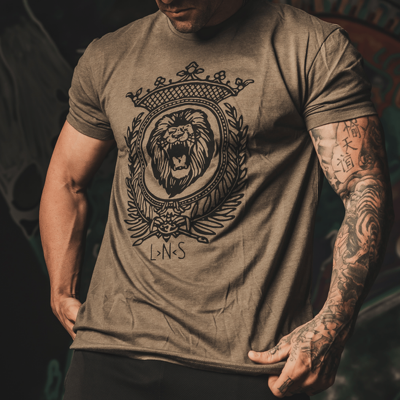 Printed lion logo round neck T-shirt HF2703-04-03