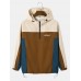 Men Color Block Patchwork Drawstring Hoodies Windbreaker Jackets