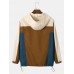 Men Color Block Patchwork Drawstring Hoodies Windbreaker Jackets