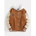 Mens Letter Graphics Drop Shoulder Patchwork Baseball Collar Jacket