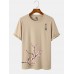 Mens Cherry Blossoms Print Japanese Style Cotton Short Sleeve T  Shirts