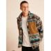 Men Ethnic Striped Fleece Patch Side Pockets Zipper Collar Jackets